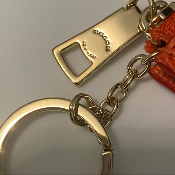 NWOT Coach Leather Key Fob Card Holder Melon Orange Gold Logo - Picture 5 of 11